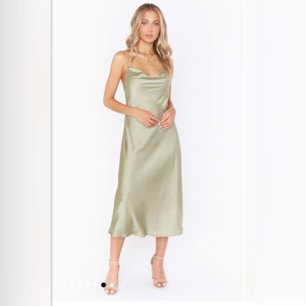 Show Me Your Mumu | Verona Cowl Dress | Moss Green Luxe Satin